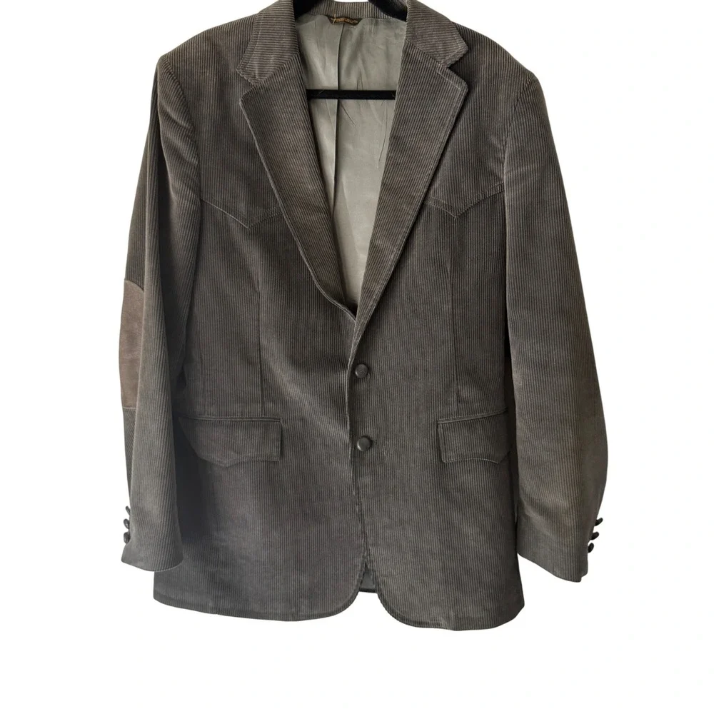 Vintage 70s Levi's Western Wear Corduroy Sport Coat Jacket Gray Mens 42L‎ Cowboy